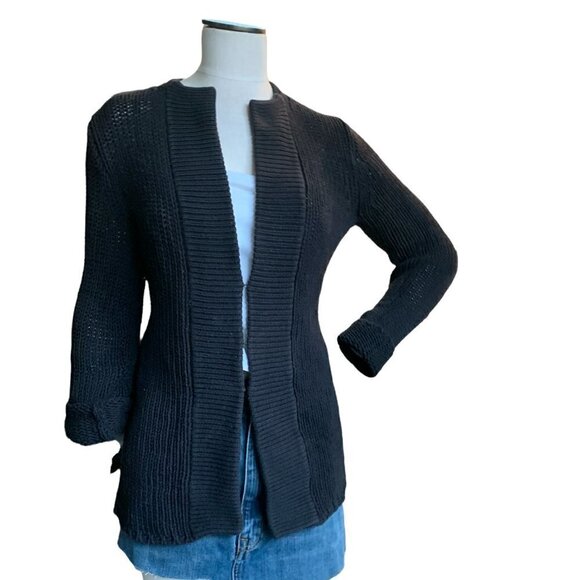 Womens Handknit Cardigan Sweater Longline Sz S/M Black 21D - Picture 4 of 7